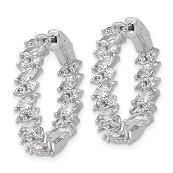 Sterling Shimmer Sterling Silver Rhodium-plated CZ 54 Stone In and Out Hinged Hoop Earrings — alternate view