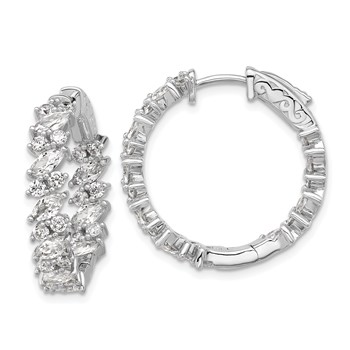 Sterling Shimmer Sterling Silver Rhodium-plated CZ 54 Stone In and Out Hinged Hoop Earrings