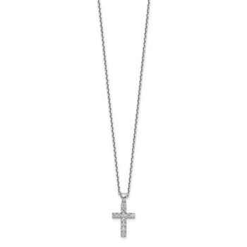 Sterling Shimmer Sterling Silver Rhodium-plated 2mm CZ 11 Stone Cross 16 inch with 2 inch Extension Necklace — alternate view