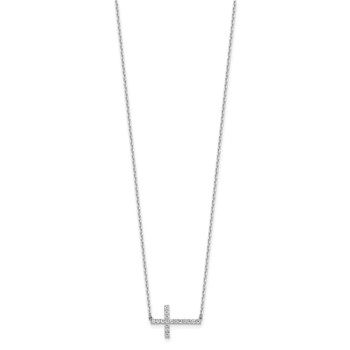 Sterling Shimmer Sterling Silver Rhodium-plated 1.3mm CZ 17 Stone Sideway Cross 16 inch with 2 inch Extension Necklace — alternate view