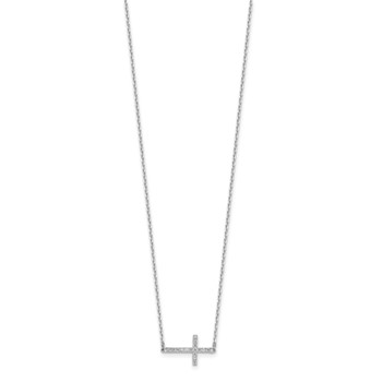 Sterling Shimmer Sterling Silver Rhodium-plated 1.1mm CZ 16 Stone Sideway Cross 16 inch with 2 inch Extension Necklace — alternate view