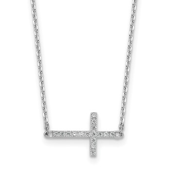 Sterling Shimmer Sterling Silver Rhodium-plated 1.1mm CZ 16 Stone Sideway Cross 16 inch with 2 inch Extension Necklace
