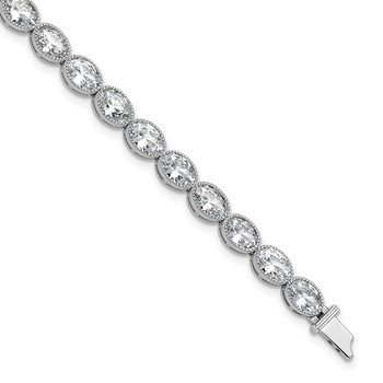 Sterling Shimmer Sterling Silver Rhodium-plated 6mm x 4mm CZ 25 Stone Oval Link 6.75 inch Bracelet