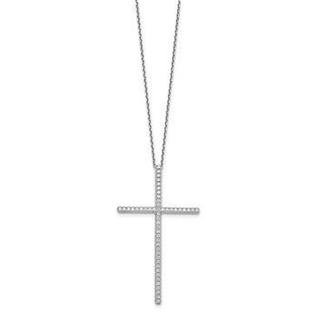Sterling Shimmer Sterling Silver Rhodium-plated 1.3mm CZ 50 Stone Cross 16 inch with 2 inch Extension Necklace — alternate view