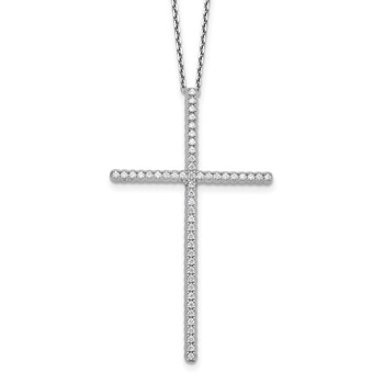 Sterling Shimmer Sterling Silver Rhodium-plated 1.3mm CZ 50 Stone Cross 16 inch with 2 inch Extension Necklace