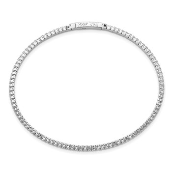 Sterling Shimmer Sterling Silver Rhodium-plated 1.7mm CZ 94 Stone 8 inch Flexible Bangle Bracelet — alternate view