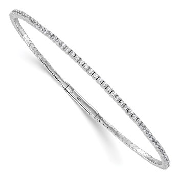 Sterling Shimmer Sterling Silver Rhodium-plated 1.7mm CZ 94 Stone 8 inch Flexible Bangle Bracelet