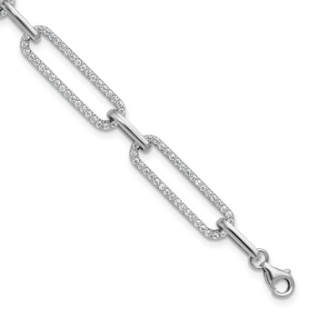 Sterling Shimmer Sterling Silver Rhodium-plated 1.2mm CZ 190 Stone Paper Clip Link 6.5 inch with 1 inch Extension Bracelet