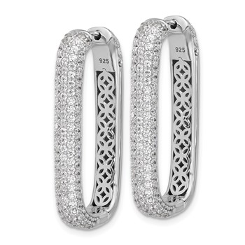 Sterling Shimmer Sterling Silver Rhodium-plated 1.3mm CZ 258 Stone Rectangle Hinged Hoop Earrings — alternate view