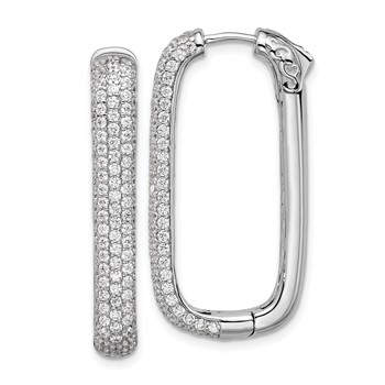 Sterling Shimmer Sterling Silver Rhodium-plated 1.3mm CZ 258 Stone Rectangle Hinged Hoop Earrings