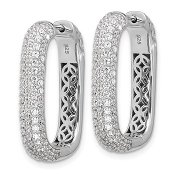 Sterling Shimmer Sterling Silver Rhodium-plated 1.3mm CZ 198 Stone Rectangle Hinged Hoop Earrings — alternate view