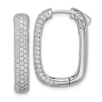 Sterling Shimmer Sterling Silver Rhodium-plated 1.3mm CZ 198 Stone Rectangle Hinged Hoop Earrings