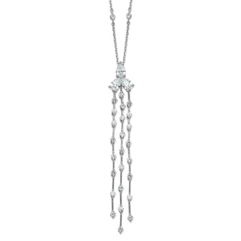 Sterling Shimmer Sterling Silver Rhodium-plated CZ 38 Stone 10 Station with 3 Dangles 16 inch with 2 inch Extension Necklace