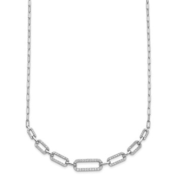 Sterling Shimmer Sterling Silver Rhodium-plated CZ 102 Stone Paper Clip Link 16 in with 2 inch Extension Necklace — alternate view