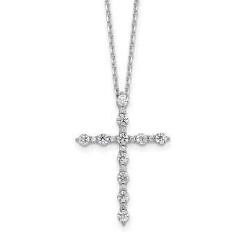 Sterling Shimmer Sterling Silver Rhodium-plated CZ 21 Stone Cross 16 inch with 2 inch Extension Necklace