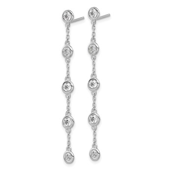 Sterling Silver Rhodium-plated CZ 5 Station Dangle Post Earrings — alternate view
