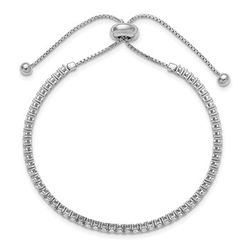 Sterling Shimmer Sterling Silver Rhodium-plated 2mm CZ 60 Stone Adjustable Bracelet — alternate view