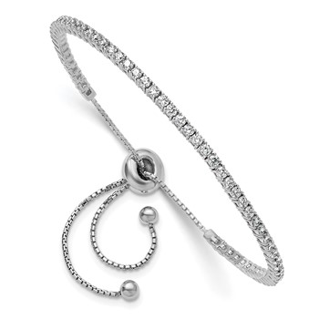 Sterling Shimmer Sterling Silver Rhodium-plated 2mm CZ 60 Stone Adjustable Bracelet