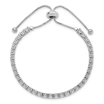 Sterling Shimmer Sterling Silver Rhodium-plated 3.5mm CZ 35 Stone Adjustable Bracelet — alternate view