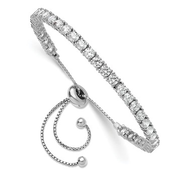 Sterling Shimmer Sterling Silver Rhodium-plated 3.5mm CZ 35 Stone Adjustable Bracelet