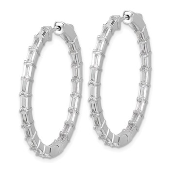 Sterling Shimmer Sterling Silver Rhodium-plated 4mm x 2mm CZ 38 Stone In and Out Hinged Hoop Earrings — alternate view