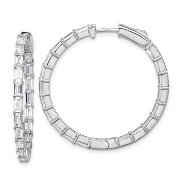Sterling Shimmer Sterling Silver Rhodium-plated 4mm x 2mm CZ 38 Stone In and Out Hinged Hoop Earrings