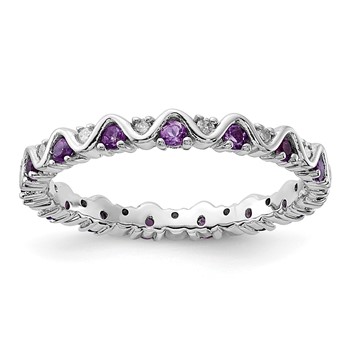 Sterling Silver Stackable Expressions Diamond & Amethyst Ring