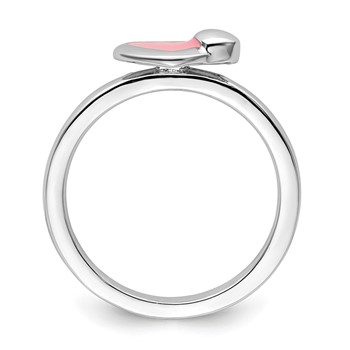 Sterling Silver Stackable Expressions Polished Pink Enameled Heart Ring — alternate view