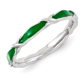 Sterling Silver Stackable Expressions Green Enameled Ring