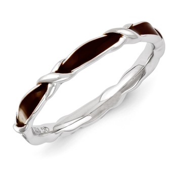 Sterling Silver Stackable Expressions Brown Enameled Ring