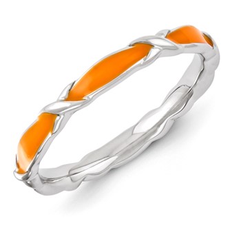 Sterling Silver Stackable Expressions Orange Enameled Ring
