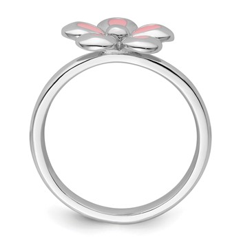 Sterling Silver Stackable Expressions Polished Pink Enameled Flower Ring — alternate view
