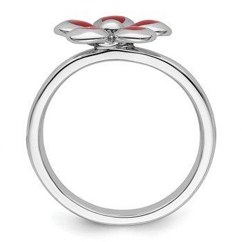 Sterling Silver Stackable Expressions Polished Red Enameled Flower Ring — alternate view