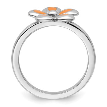 Sterling Silver Stackable Expressions Polished Orange Enameled Flower Ring — alternate view