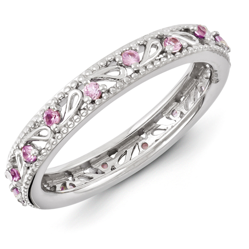 Sterling Silver Stackable Expressions Created Pink Sapphire Ring