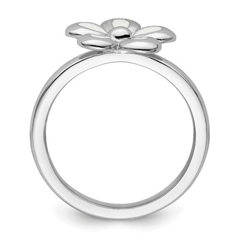 Sterling Silver Stackable Expressions Polished White Enameled Flower Ring — alternate view