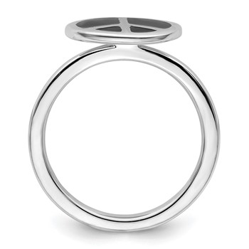 Sterling Silver Stackable Expressions Pol. Black Enameled Peace Sign Ring — alternate view