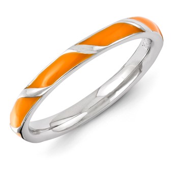 Sterling Silver Stackable Expressions Orange Enameled Ring