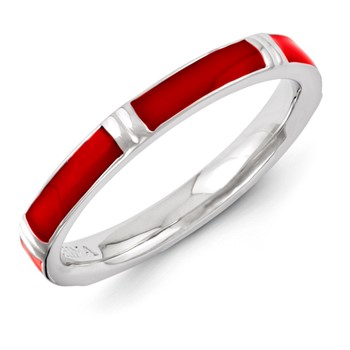 Sterling Silver Stackable Expressions Red Enameled Ring