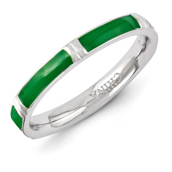 Sterling Silver Stackable Expressions Green Enameled Ring