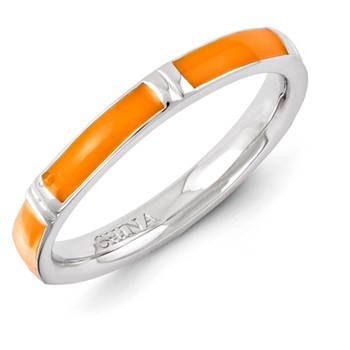Sterling Silver Stackable Expressions Orange Enameled Ring