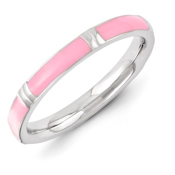 Sterling Silver Stackable Expressions Pink Enameled Ring