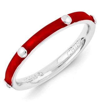 Sterling Silver Stackable Expressions Red Enameled Ring