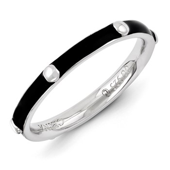 Sterling Silver Stackable Expressions Black Enameled Ring