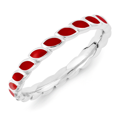 Sterling Silver Stackable Expressions Red Enameled Ring - Quality Gold