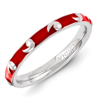 Sterling Silver Stackable Expressions Red Enameled Ring