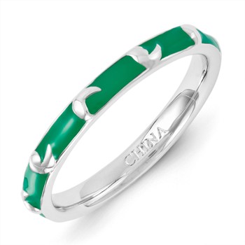 Sterling Silver Stackable Expressions Green Enameled Ring