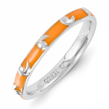 Sterling Silver Stackable Expressions Orange Enameled Ring