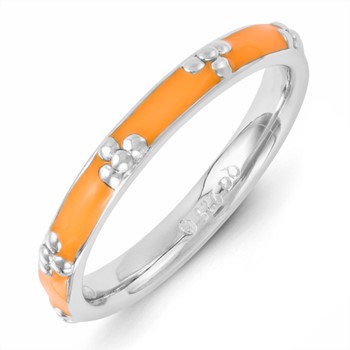 Sterling Silver Stackable Expressions Orange Enameled Ring