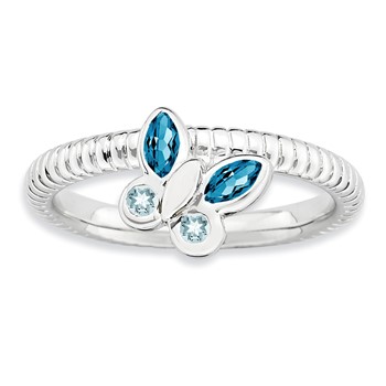 Sterling Silver Stackable Expressions Lt Blue/Sky Blue Topaz Butterfly Ring